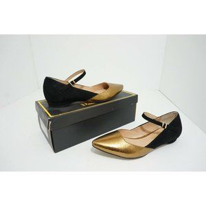 Pour La Victoire Bonat Flat Bronze Black Women's Flats Ankle Strap US 7.5 M $250